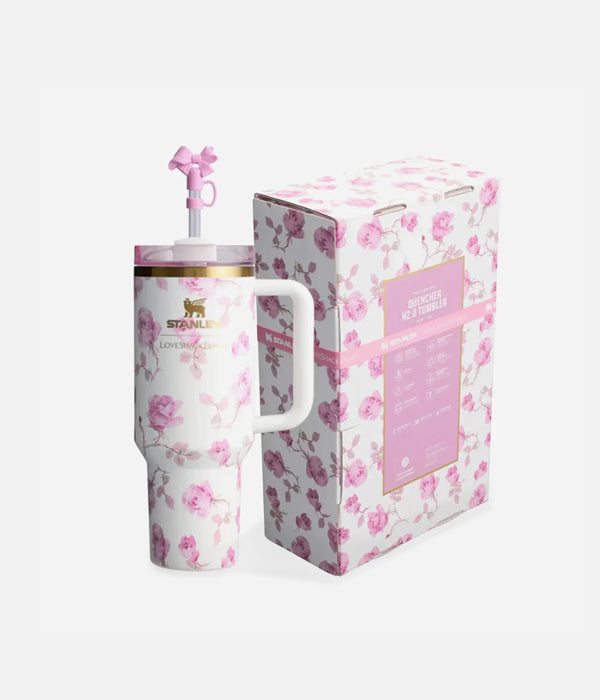 STANLEY 1913 X LOVESHACKFANCY QUENCHER TUMBLER WITH HANDLE (FLOWER COLLECTION PINK)